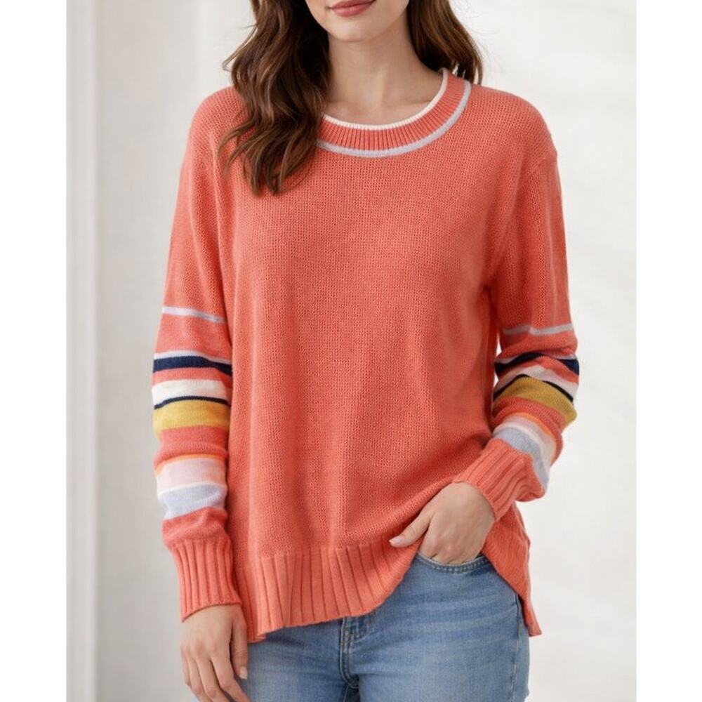 Zaket & Plover Long Sleeve Stripe Crewneck Sweater Top Orange Small